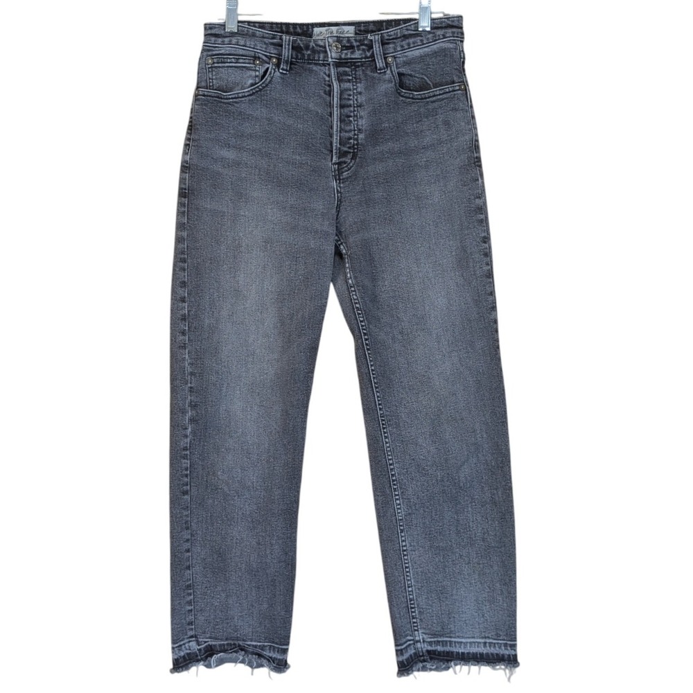 Free People We The Free Curvy Jeans Raw Hem Button Fly Black Faded Women's 28